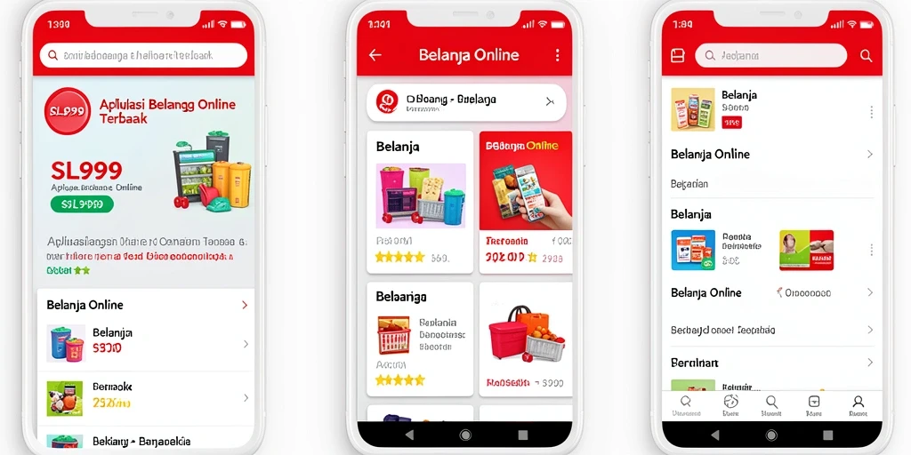 Tampilan antarmuka aplikasi SL999 untuk belanja online yang menarik.