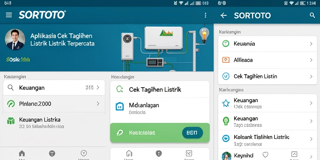 Antarmuka aplikasi SORTOTO untuk cek tagihan listrik.