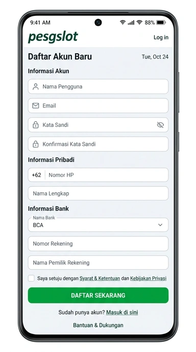 Panduan Buat Akun Baru Pesgslot di Android